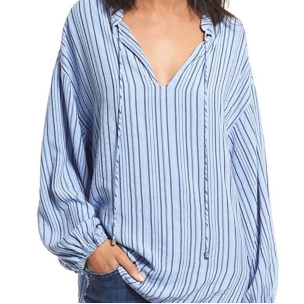 Free People Striped Tunic with Bishop Sleeves XS